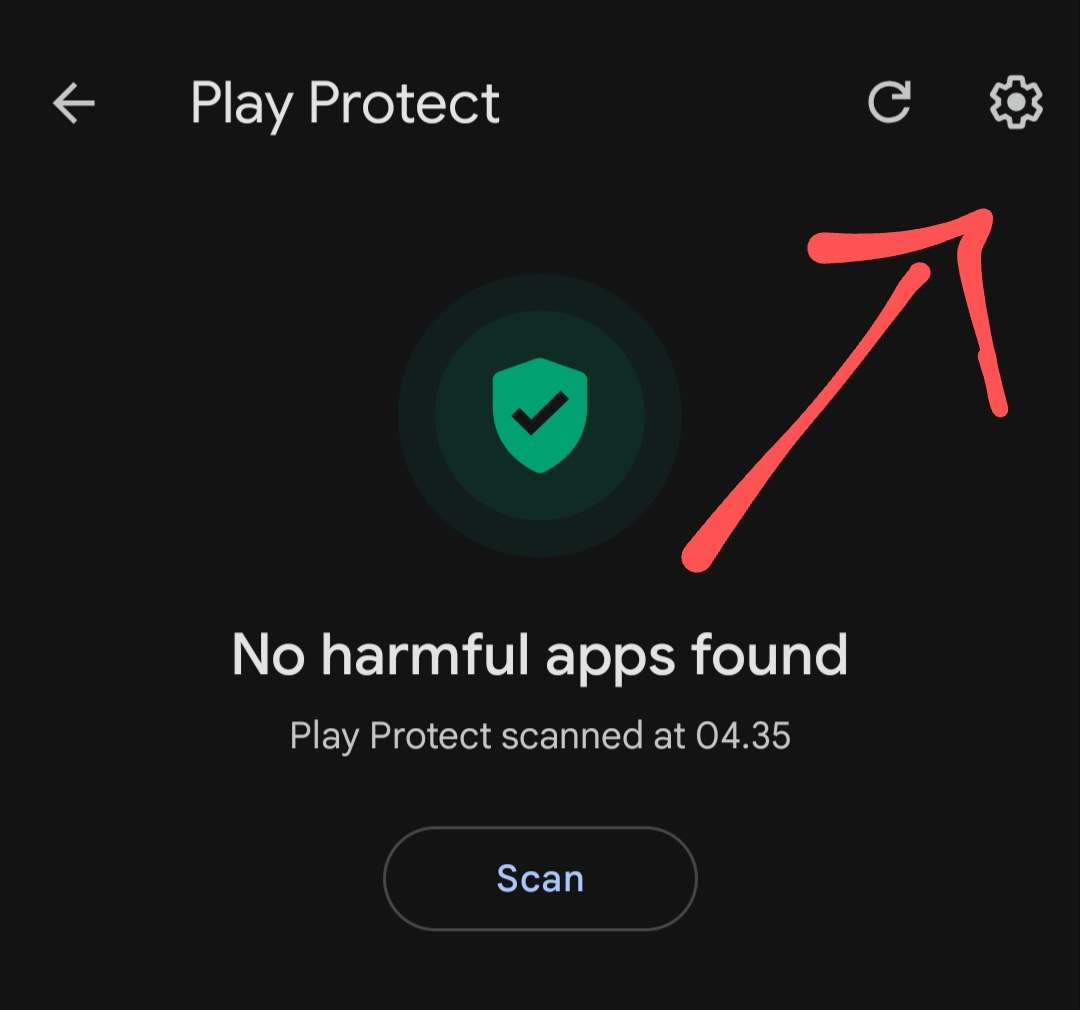 Tampilan ketiga dalam urutan menonaktifkan Google Play Protect; ikuti penunjuk merah